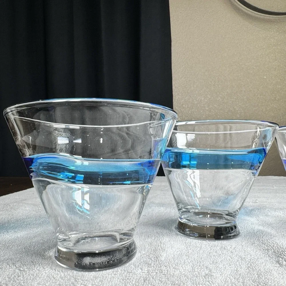 Vintage Murano Crystal Aqua Swirl Cosmo‎ Stemless Martini Glasses- Set of 4